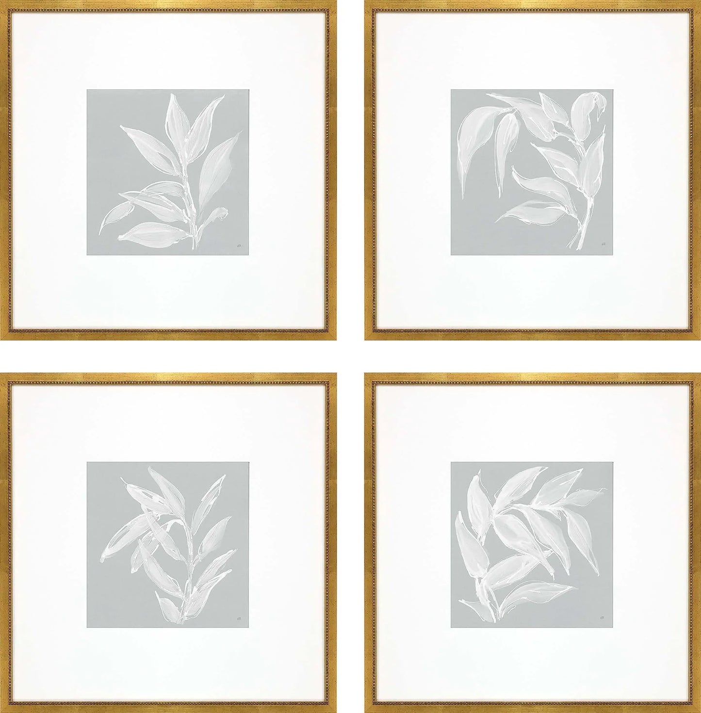 Leaf Study Wood Blue Framed Wall Art 4PC