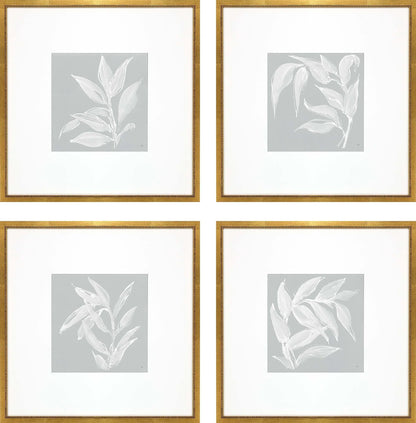 Leaf Study Wood Blue Framed Wall Art 4PC