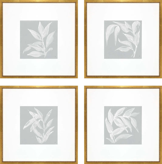 Leaf Study Wood Blue Framed Wall Art 4PC