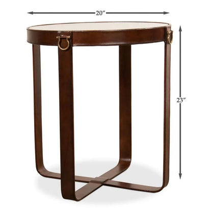 Leather Round Harness Table - LOOMLAN - Sarreid - Side Tables