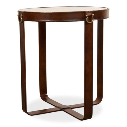 Leather Round Harness Table - LOOMLAN - Sarreid - Side Tables
