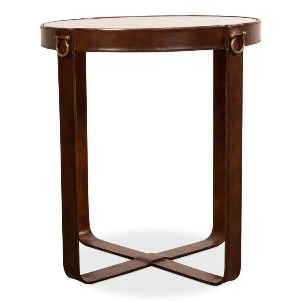 Leather Round Harness Table - LOOMLAN - Sarreid - Side Tables
