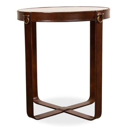 Leather Round Harness Table - LOOMLAN - Sarreid - Side Tables