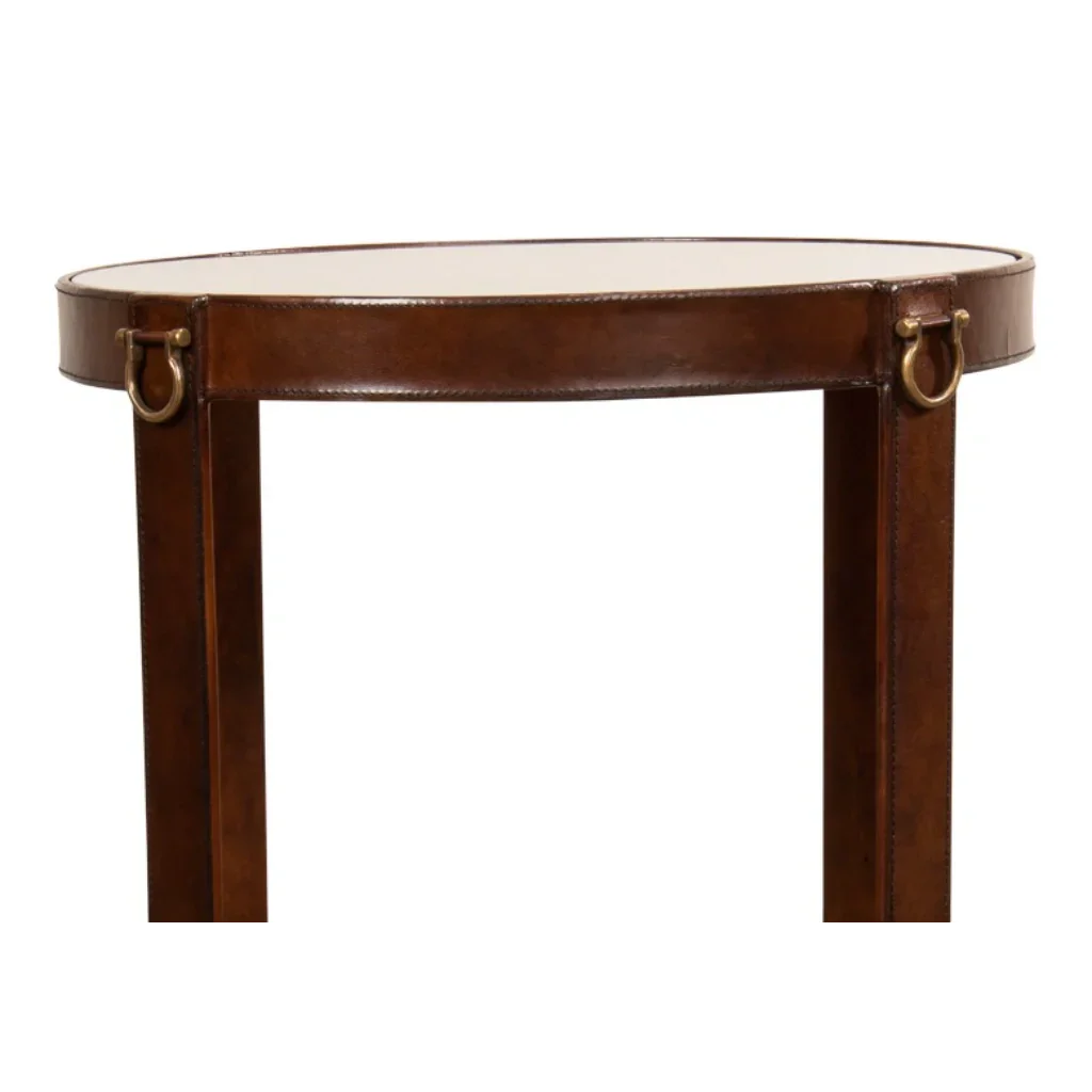Leather Round Harness Table - LOOMLAN - Sarreid - Side Tables