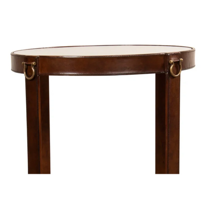 Leather Round Harness Table - LOOMLAN - Sarreid - Side Tables