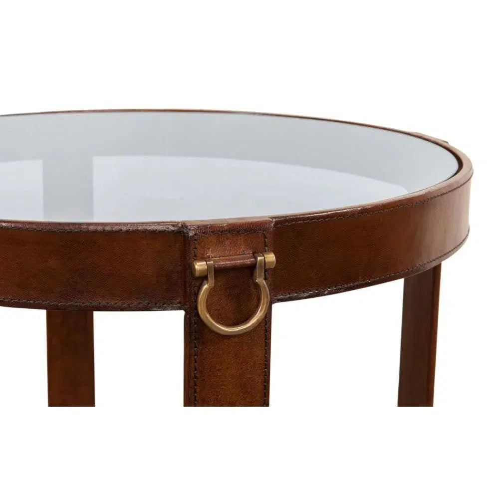 Leather Round Harness Table - LOOMLAN - Sarreid - Side Tables