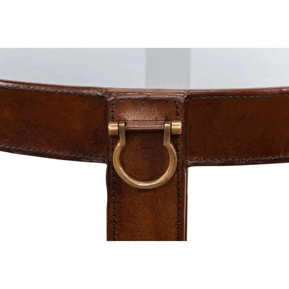 Leather Round Harness Table - LOOMLAN - Sarreid - Side Tables