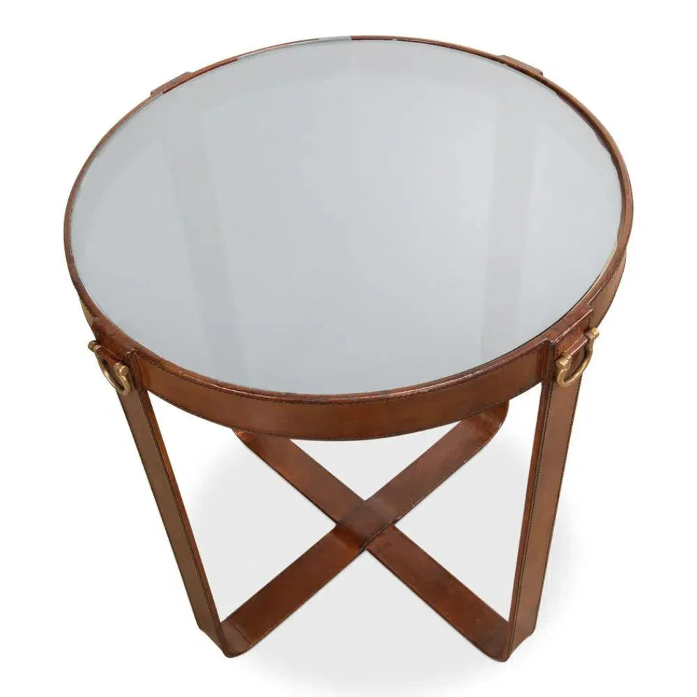 Leather Round Harness Table - LOOMLAN - Sarreid - Side Tables