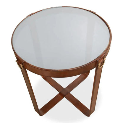 Leather Round Harness Table - LOOMLAN - Sarreid - Side Tables