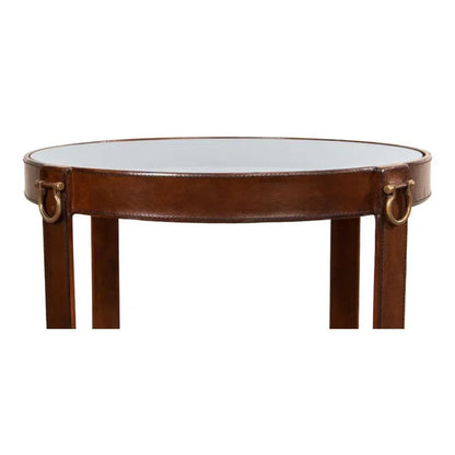 Leather Round Harness Table - LOOMLAN - Sarreid - Side Tables