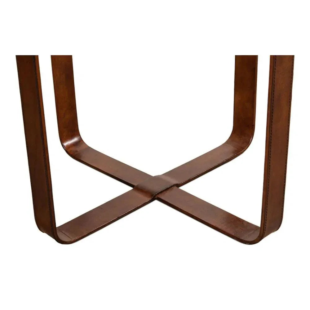Leather Round Harness Table - LOOMLAN - Sarreid - Side Tables