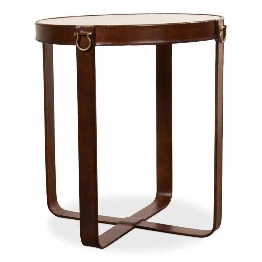 Leather Round Harness Table - LOOMLAN - Sarreid - Side Tables