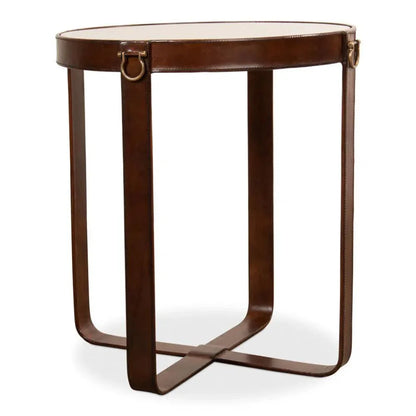 Leather Round Harness Table - LOOMLAN - Sarreid - Side Tables