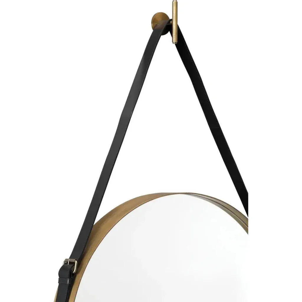 Leather Strap Round Gold Mirror - Large - LOOMLAN - Jamie Young - Wall Mirrors