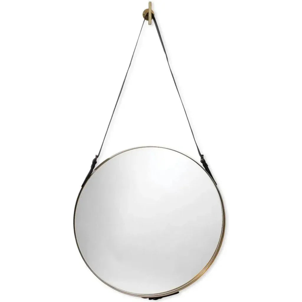 Leather Strap Round Gold Mirror - Large - LOOMLAN - Jamie Young - Wall Mirrors