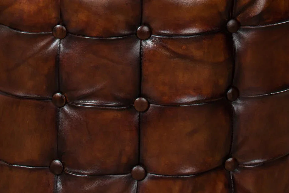 Leather Tufted Round Ottoman - LOOMLAN - Sarreid - Ottomans