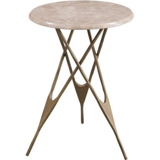 Leila Iron & Marble Brown Round Accent Table - LOOMLAN - Bassett Mirror - Side Tables