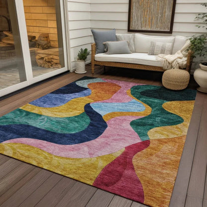 Leo Green Washable Indoor-Outdoor Rug-Outdoor Rugs-LOOMLAN Rugs-LOOMLAN