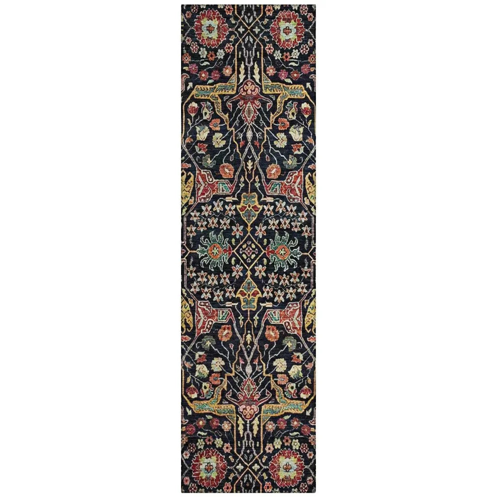 Leon Black Washable Indoor-Outdoor Rug-Outdoor Rugs-LOOMLAN Rugs-2'3" x 7'6"-LOOMLAN