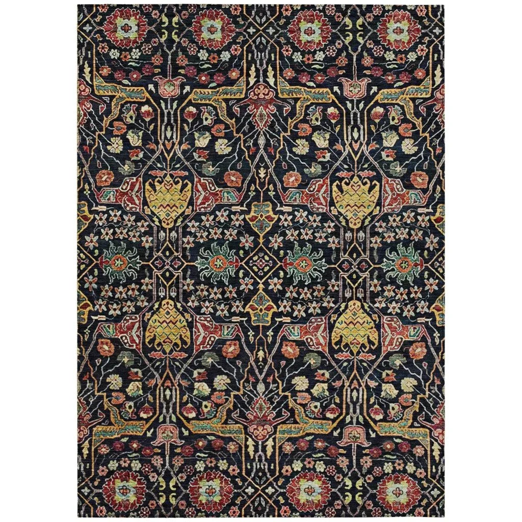 Leon Black Washable Indoor-Outdoor Rug-Outdoor Rugs-LOOMLAN Rugs-2'6" x 3'10"-LOOMLAN
