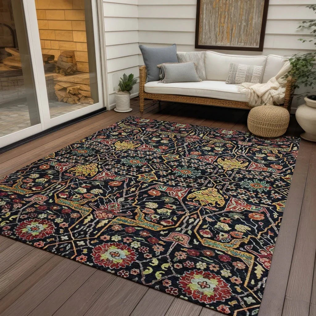 Leon Black Washable Indoor-Outdoor Rug-Outdoor Rugs-LOOMLAN Rugs-LOOMLAN