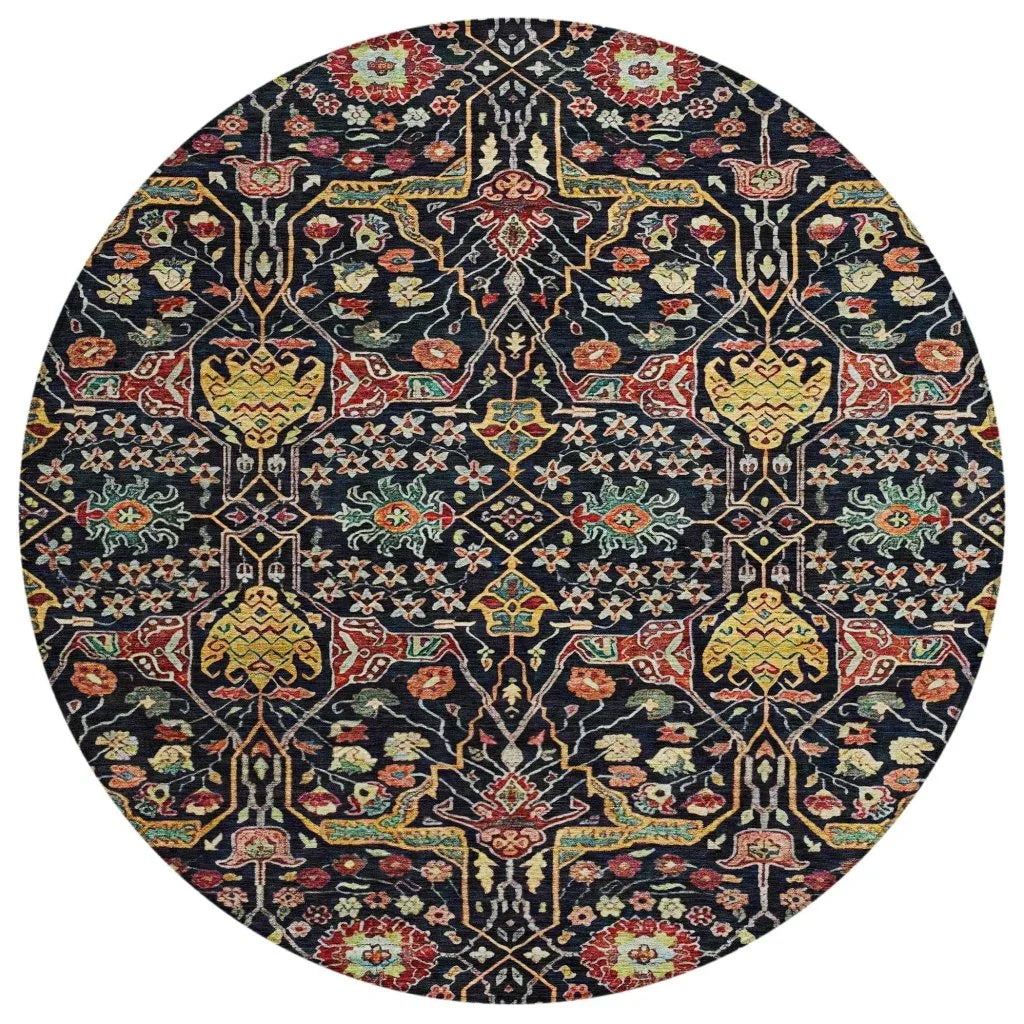 Leon Black Washable Indoor-Outdoor Rug-Outdoor Rugs-LOOMLAN Rugs-8' x 8'-LOOMLAN