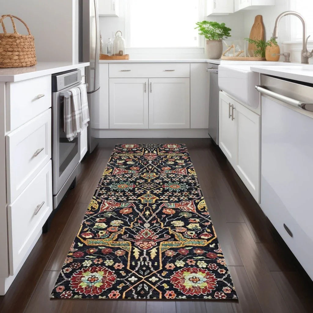 Leon Black Washable Indoor-Outdoor Rug-Outdoor Rugs-LOOMLAN Rugs-LOOMLAN