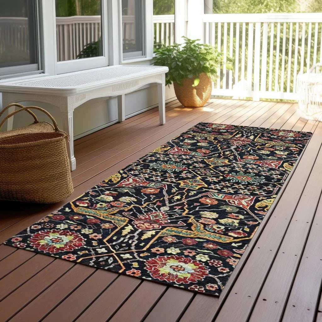 Leon Black Washable Indoor-Outdoor Rug-Outdoor Rugs-LOOMLAN Rugs-LOOMLAN