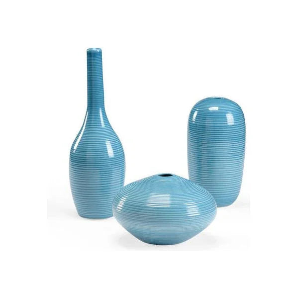 Leon Blue Glazed Ceramic Vase (Set of 3) - LOOMLAN - Chelsea House - Vases & Jars