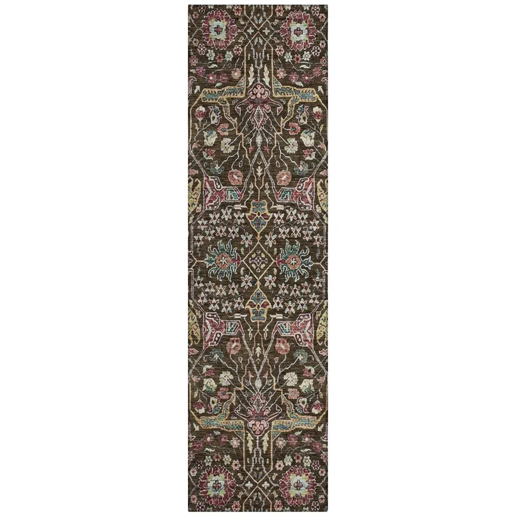 Leon Brown Washable Indoor-Outdoor Rug-Outdoor Rugs-LOOMLAN Rugs-2'3" x 7'6"-LOOMLAN