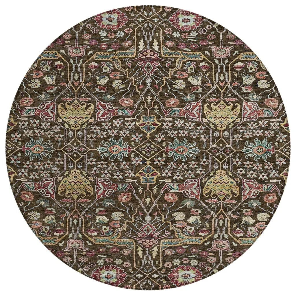 Leon Brown Washable Indoor-Outdoor Rug-Outdoor Rugs-LOOMLAN Rugs-8' x 8'-LOOMLAN