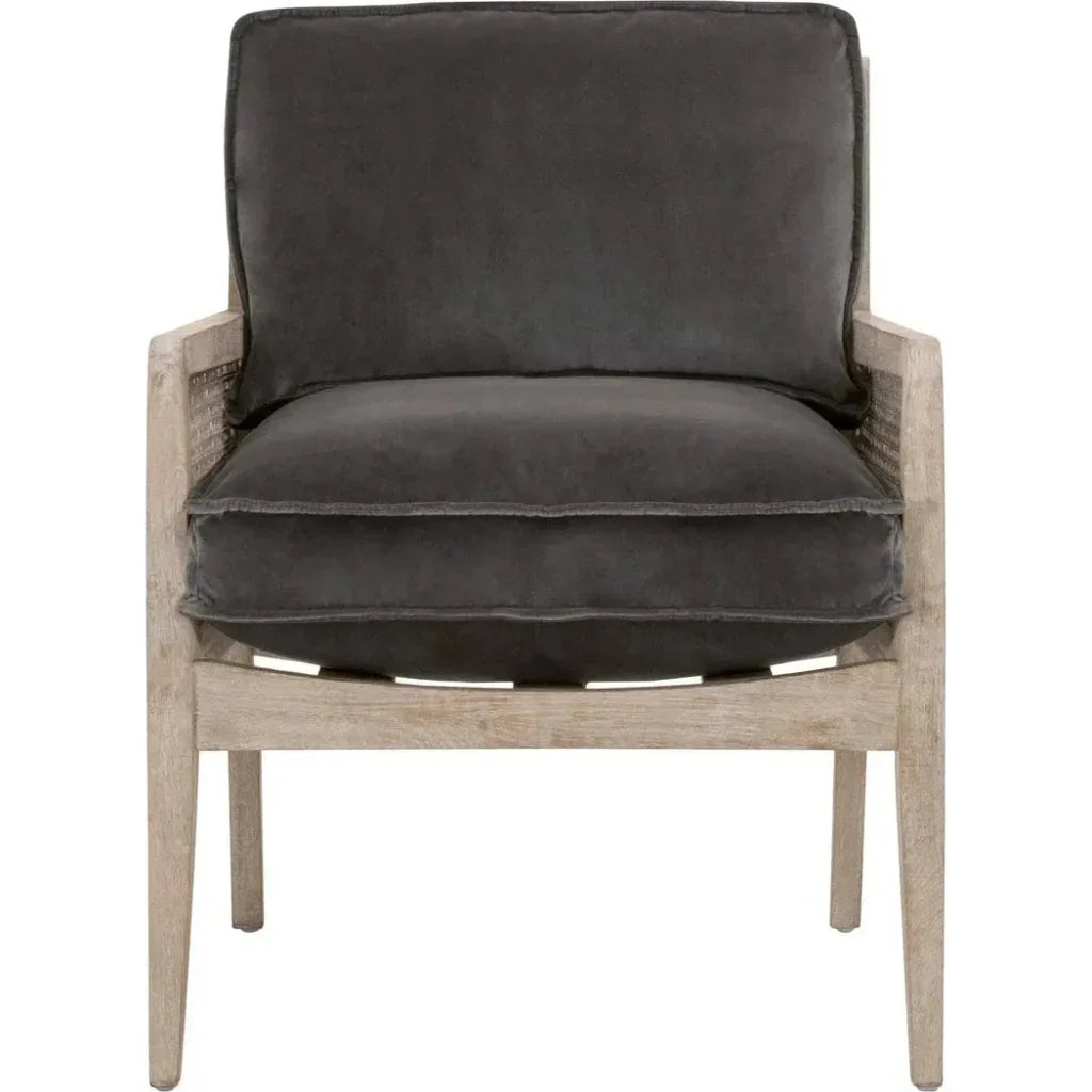 Leone Club Chair Gray Velvet Oak Wood & Cane - LOOMLAN - Essentials For Living - Accent Chairs