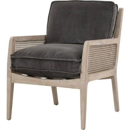 Leone Club Chair Gray Velvet Oak Wood & Cane - LOOMLAN - Essentials For Living - Accent Chairs