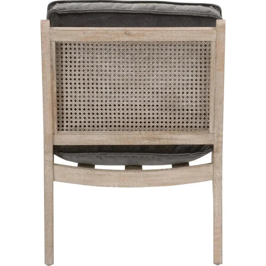 Leone Club Chair Gray Velvet Oak Wood & Cane - LOOMLAN - Essentials For Living - Accent Chairs