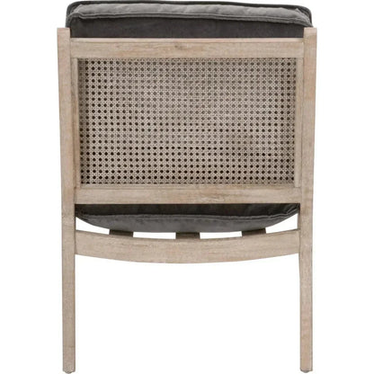 Leone Club Chair Gray Velvet Oak Wood & Cane - LOOMLAN - Essentials For Living - Accent Chairs