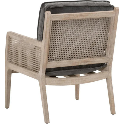 Leone Club Chair Gray Velvet Oak Wood & Cane - LOOMLAN - Essentials For Living - Accent Chairs