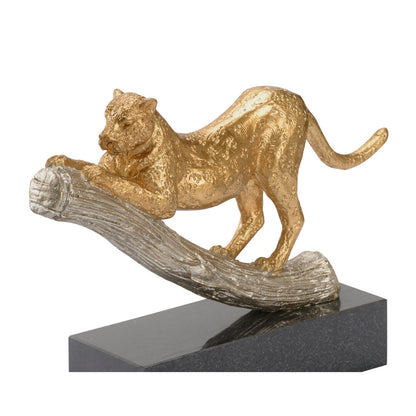 Leopard On The Hunt Gold Statue