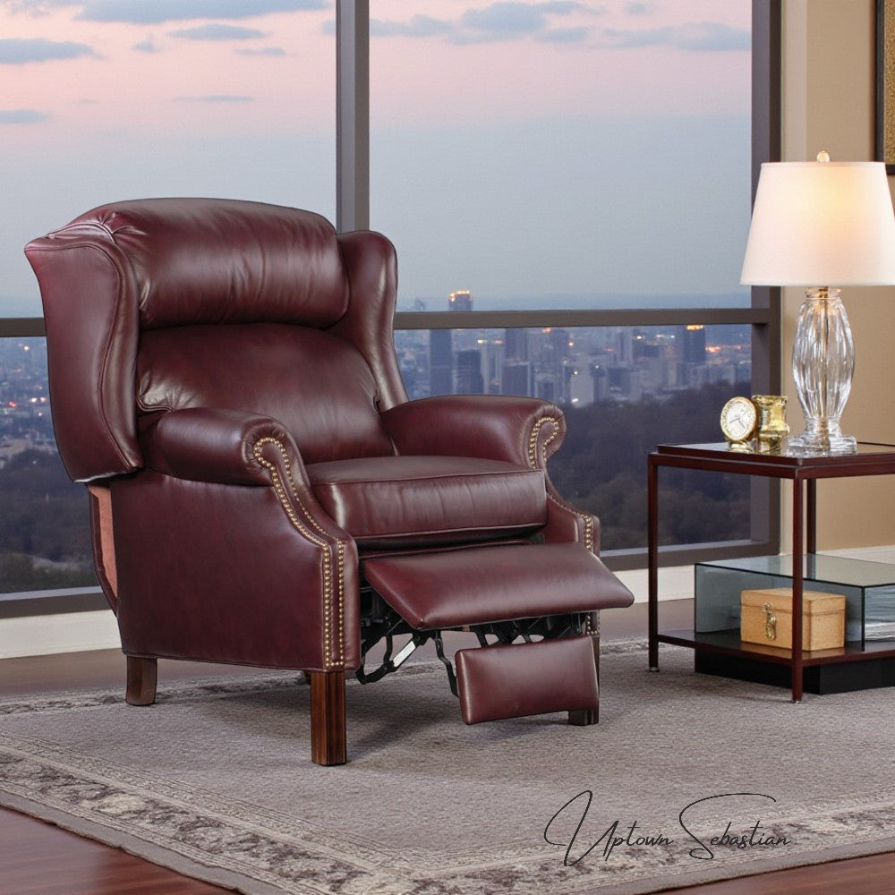 Leroy Top Grain Burgundy Leather Power Recliner