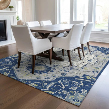 Lidia Blue Washable Indoor-Outdoor Rug-Outdoor Rugs-LOOMLAN Rugs-LOOMLAN