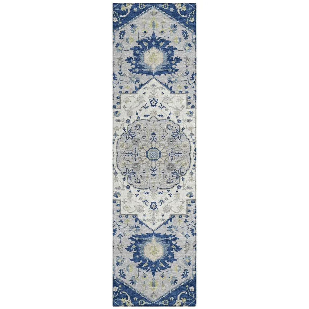 Lidia Blue Washable Indoor-Outdoor Rug-Outdoor Rugs-LOOMLAN Rugs-2'3" x 7'6"-LOOMLAN