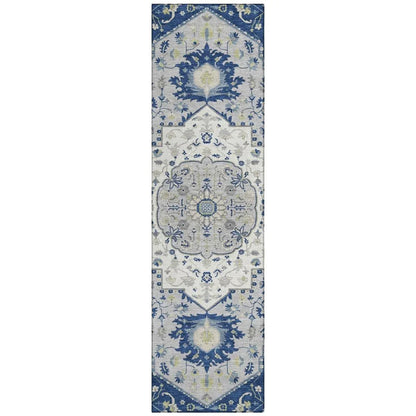 Lidia Blue Washable Indoor-Outdoor Rug-Outdoor Rugs-LOOMLAN Rugs-2'3" x 7'6"-LOOMLAN