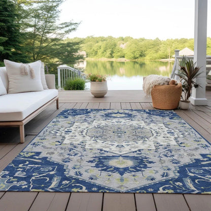 Lidia Blue Washable Indoor-Outdoor Rug-Outdoor Rugs-LOOMLAN Rugs-LOOMLAN