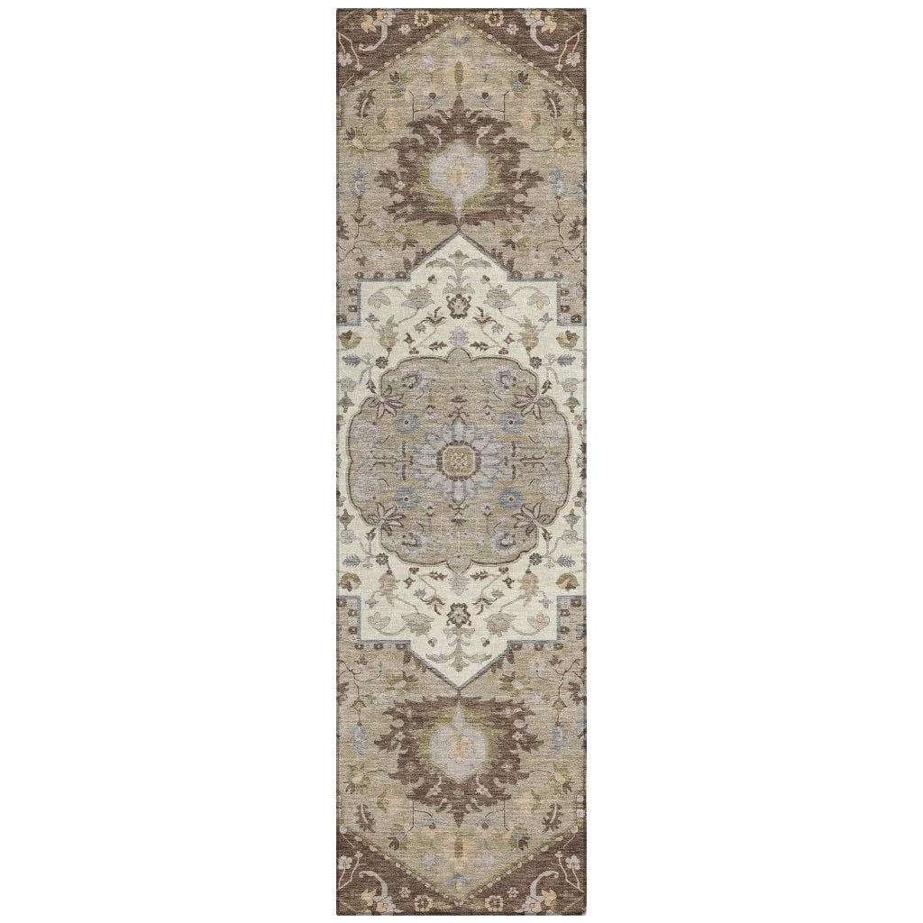 Lidia Chocolate Washable Indoor-Outdoor Rug-Outdoor Rugs-LOOMLAN Rugs-2'3" x 7'6"-LOOMLAN