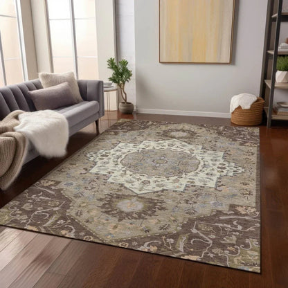 Lidia Chocolate Washable Indoor-Outdoor Rug-Outdoor Rugs-LOOMLAN Rugs-LOOMLAN
