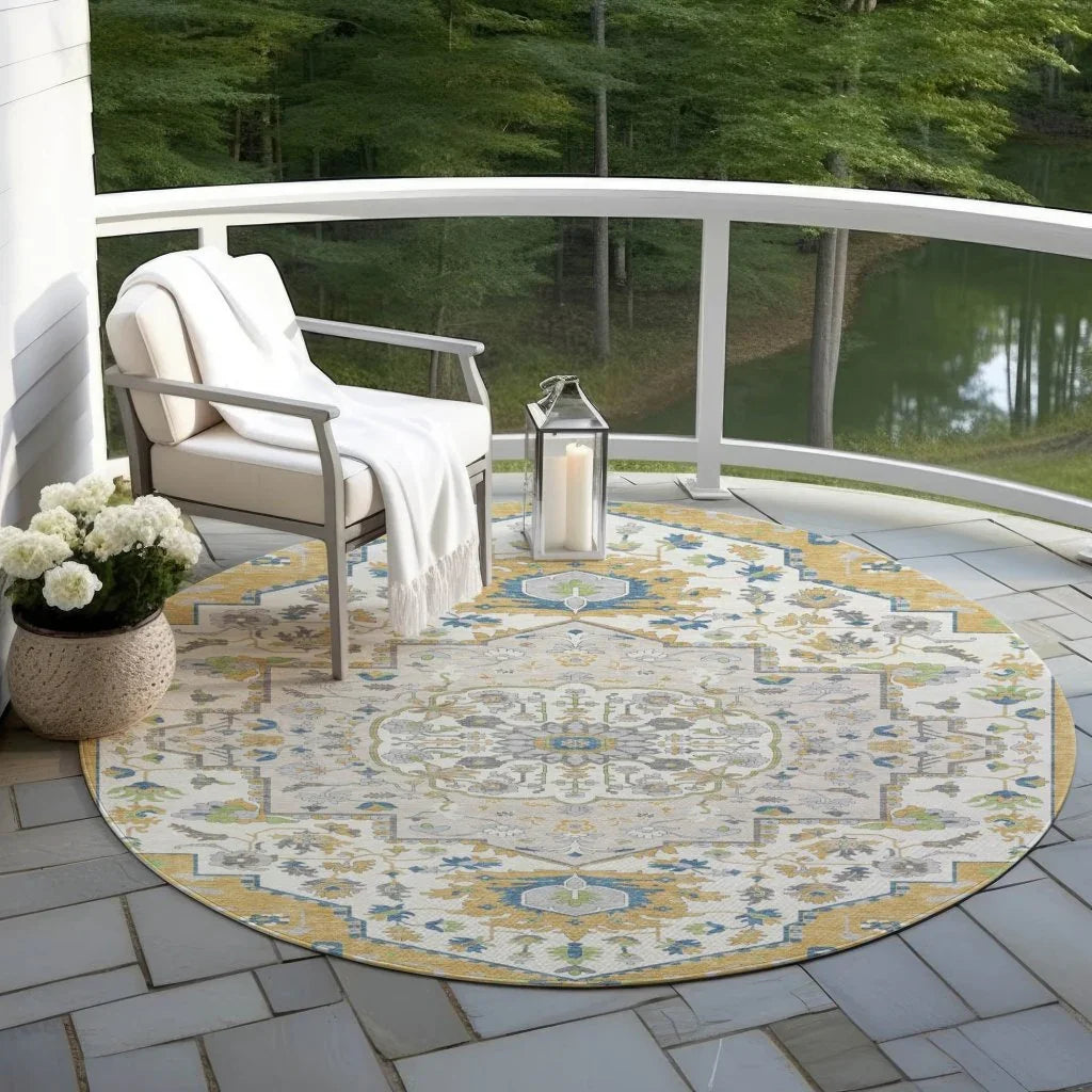 Lidia Gold Washable Indoor-Outdoor Rug-Outdoor Rugs-LOOMLAN Rugs-LOOMLAN