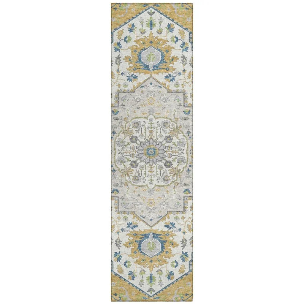 Lidia Gold Washable Indoor-Outdoor Rug-Outdoor Rugs-LOOMLAN Rugs-2'3" x 7'6"-LOOMLAN