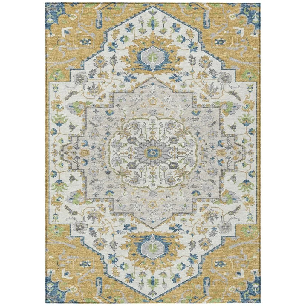 Lidia Gold Washable Indoor-Outdoor Rug-Outdoor Rugs-LOOMLAN Rugs-2'6" x 3'10"-LOOMLAN