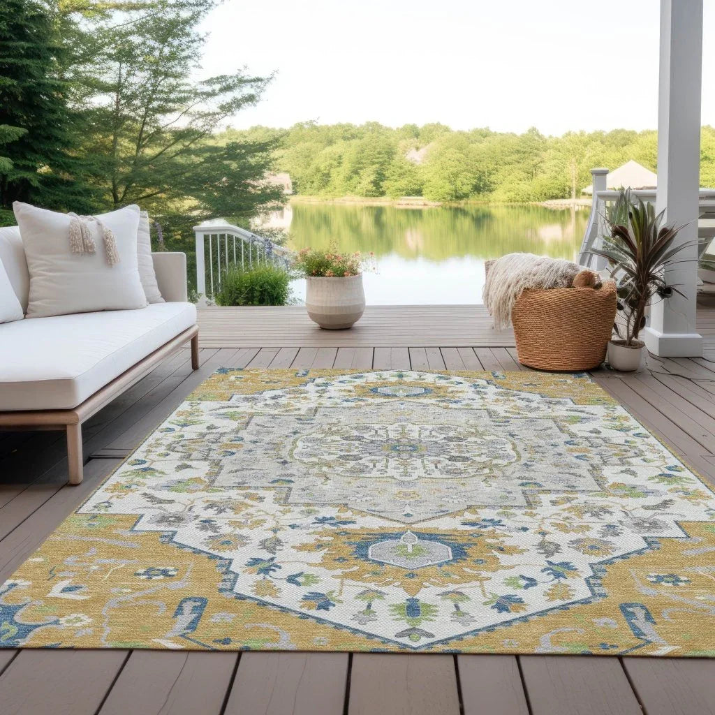 Lidia Gold Washable Indoor-Outdoor Rug-Outdoor Rugs-LOOMLAN Rugs-LOOMLAN