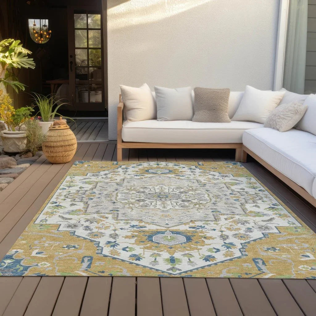 Lidia Gold Washable Indoor-Outdoor Rug-Outdoor Rugs-LOOMLAN Rugs-LOOMLAN