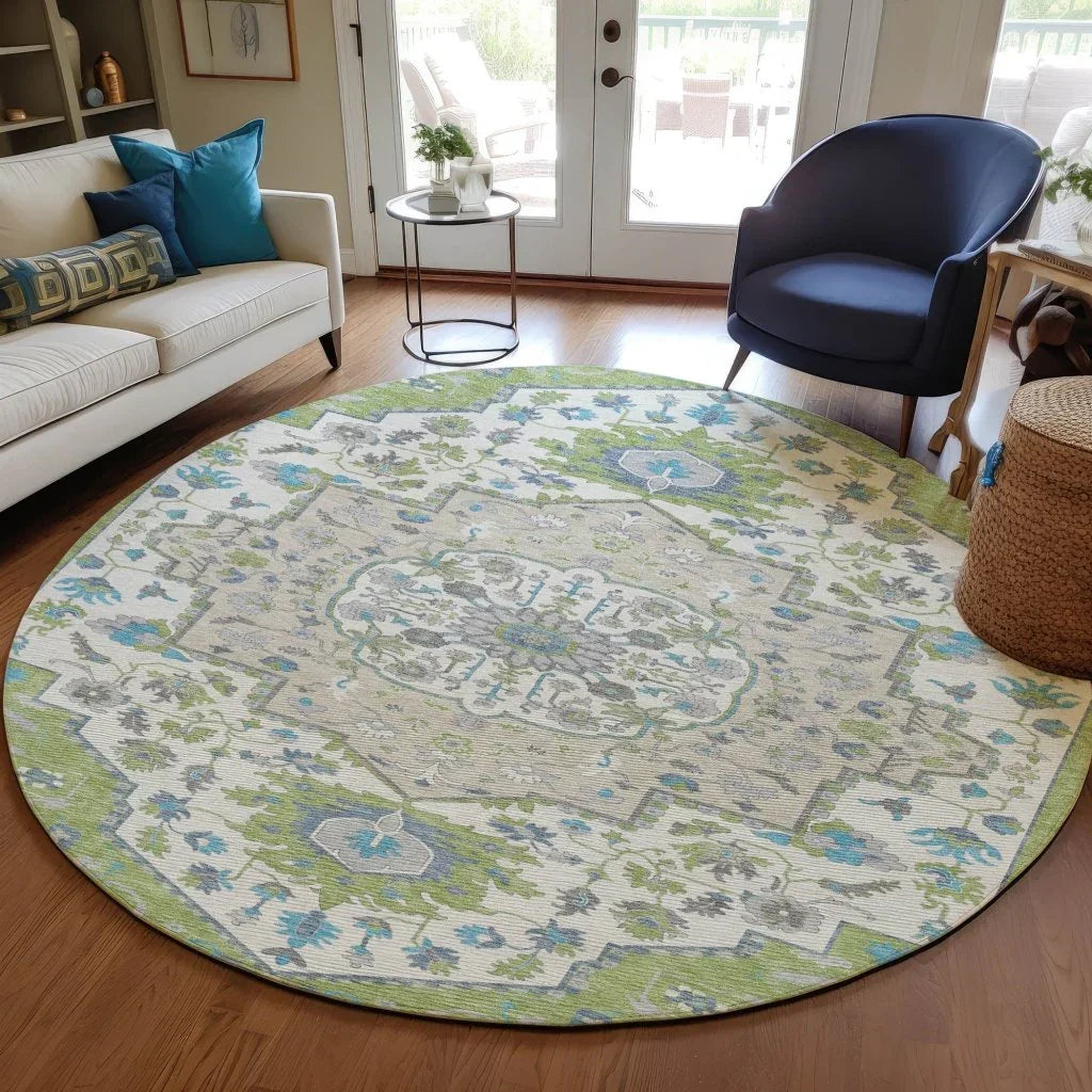 Lidia Green Washable Indoor-Outdoor Rug-Outdoor Rugs-LOOMLAN Rugs-LOOMLAN